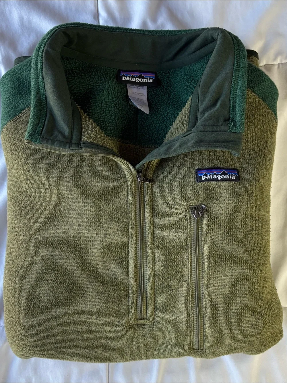 Patagonia Olive and Forest Green Half-Zip Fleece Pullover